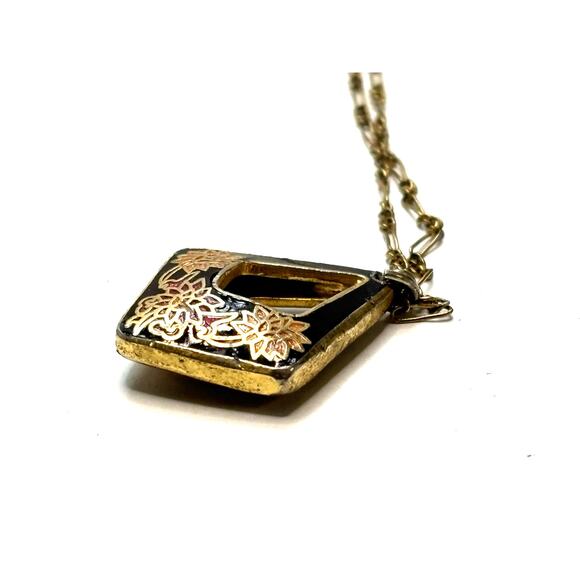 Vintage Cloisonne Open Diamond Pendant Necklace ARTISTRY 12K GF - Picture 2 of 4